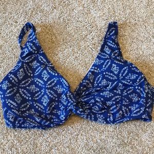 Lands’ End Blue/White Bikini Top Twist underwire 10